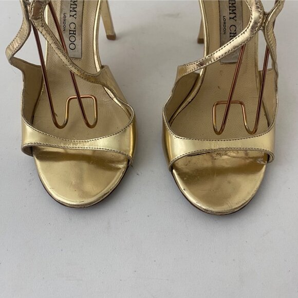 Jimmy Choo Metallic Gold Heels Shoes - Picture 3 of 12